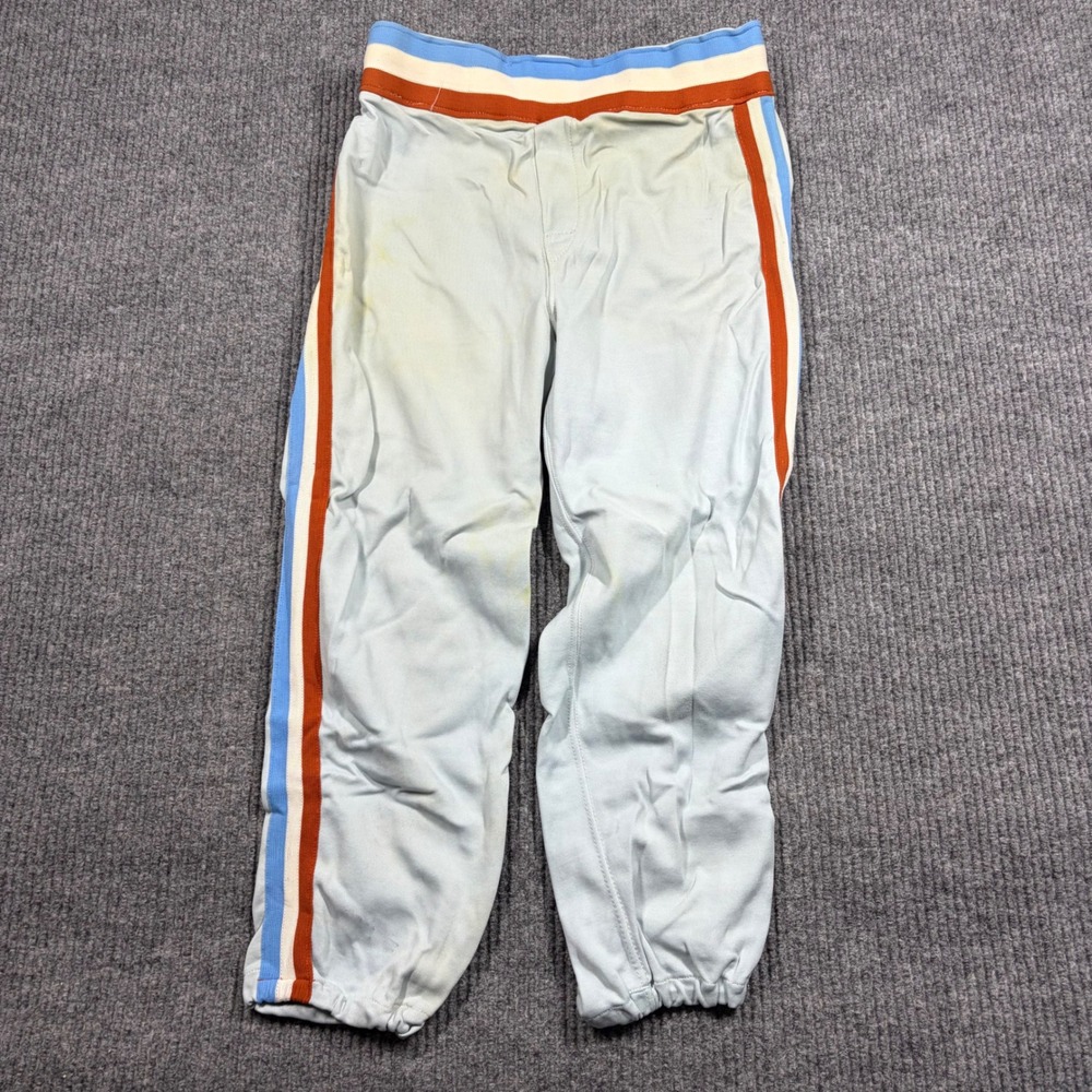 Vintage Russell Athletic Baseball Pants Mens Medium Blue Orange Stripe Stained